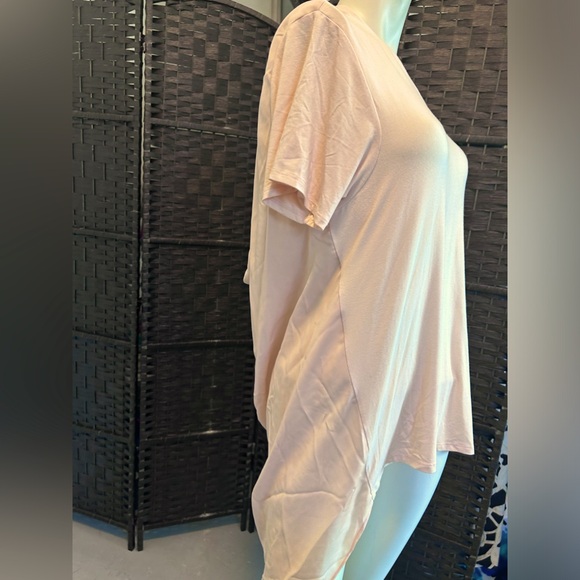 Halston Heritage  pastel peach multi media hi low drape back tunic size L - Picture 3 of 8